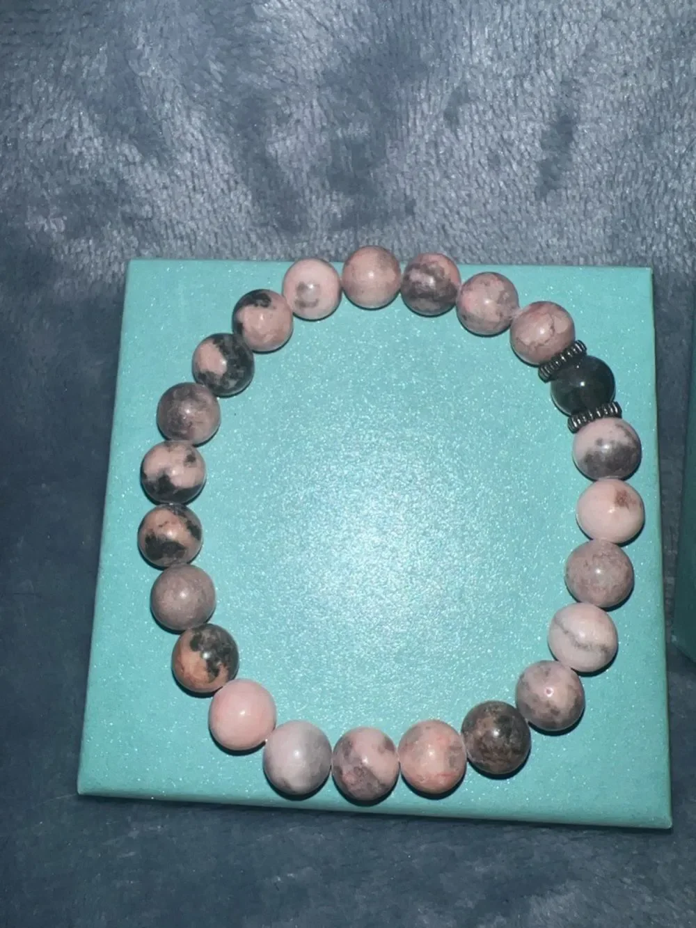 Pink and Gray Marble Stretch Beaded Bracelet for Women